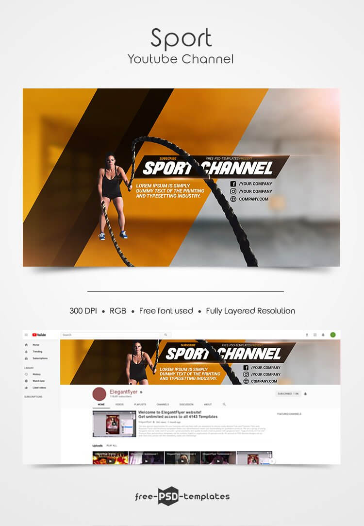 Free Sport Youtube Channel Banner | Free Psd Templates Throughout Sports Banner Templates