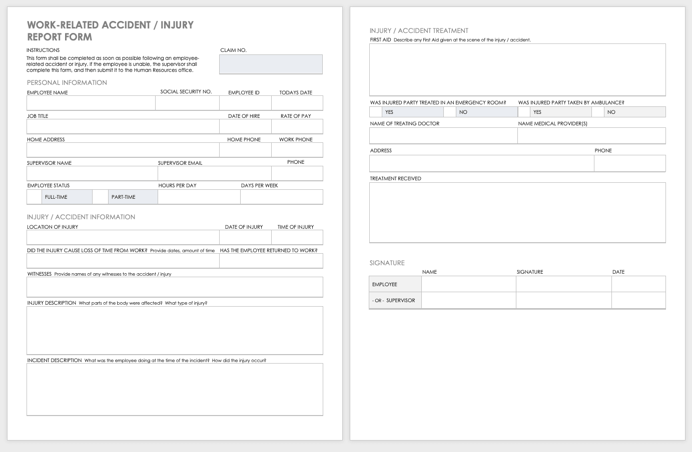 Free Workplace Accident Report Templates | Smartsheet Within First Aid Incident Report Form Template