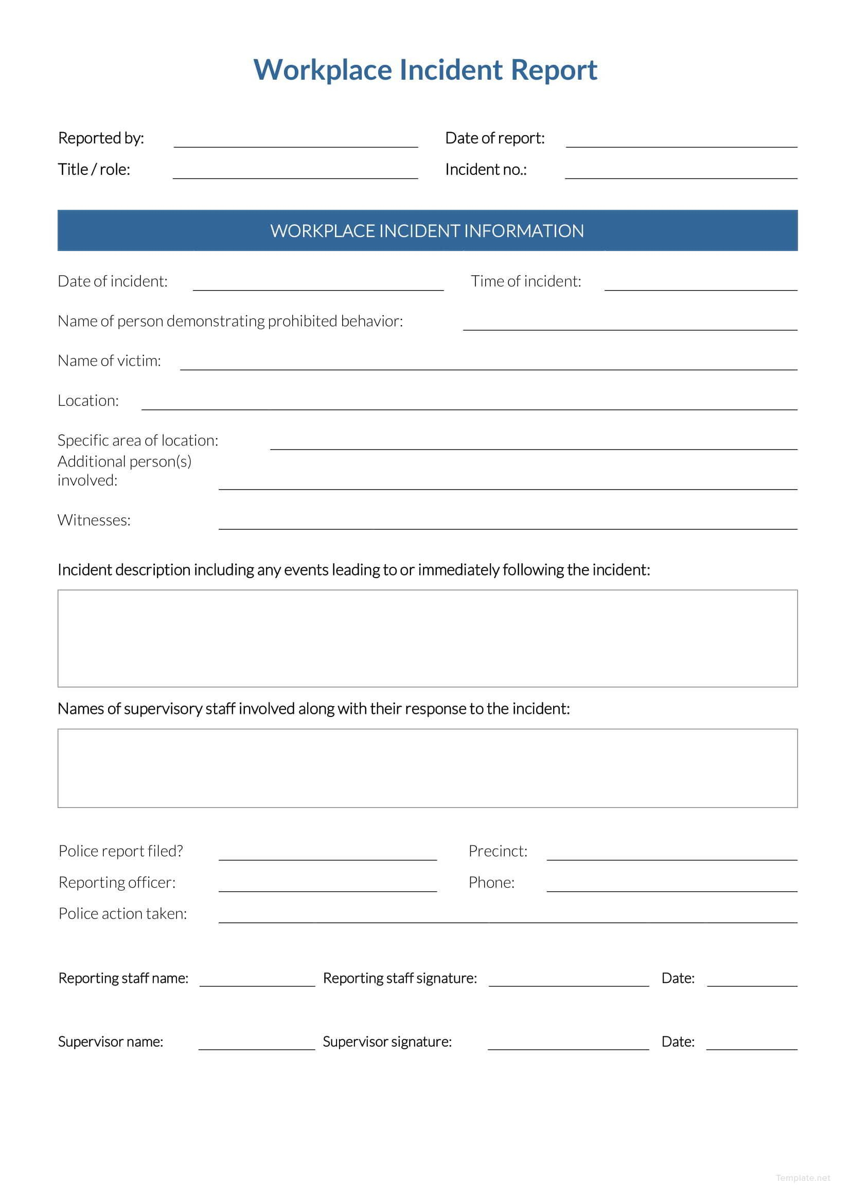 Free Workplace Incident Report | Incident Report, Report Inside Incident Report Form Template Word