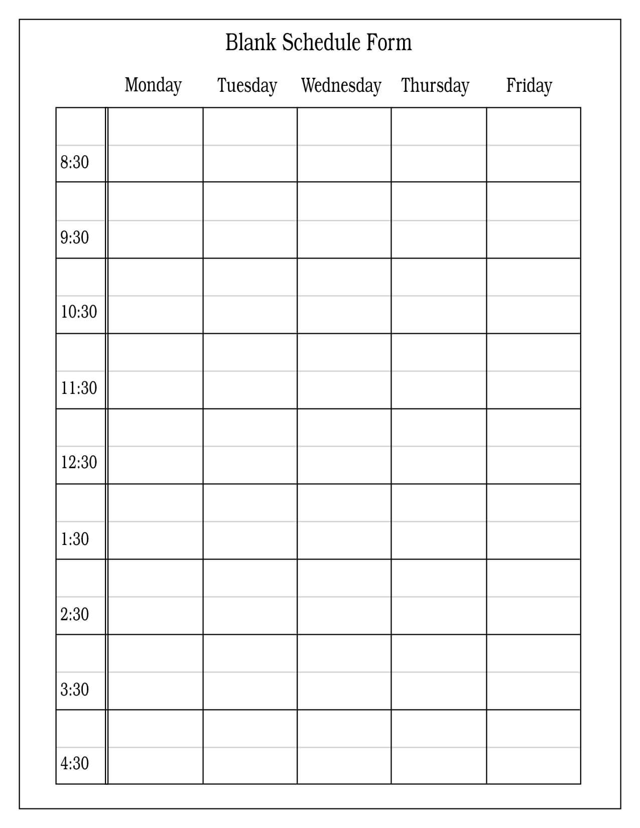 Free+Blank+Daily+Schedule+Form | Daily Schedule Template In Blank Workout Schedule Template