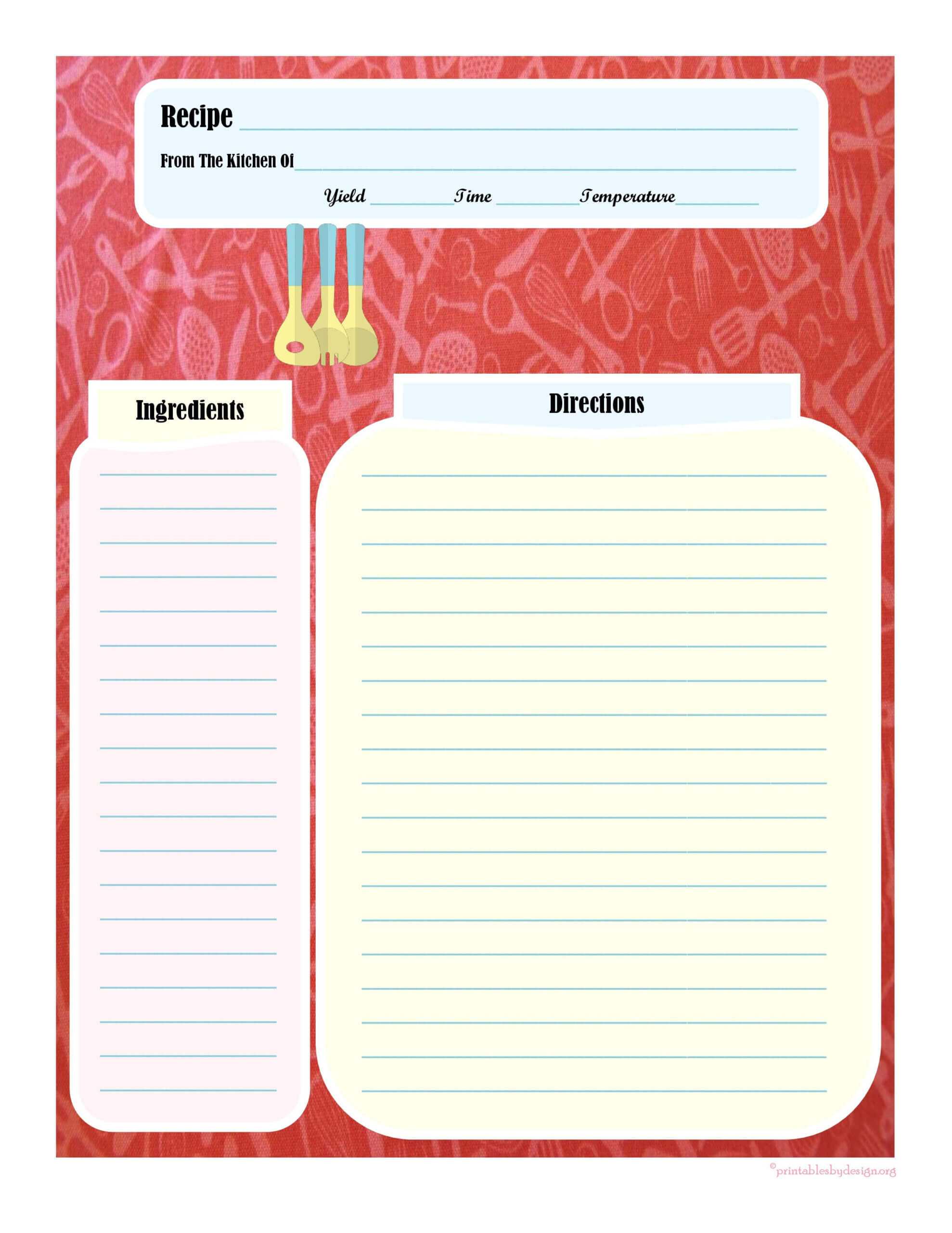 Full Page Recipe Card | Printable Recipe Cards, Cookbook Throughout Recipe Card Design Template