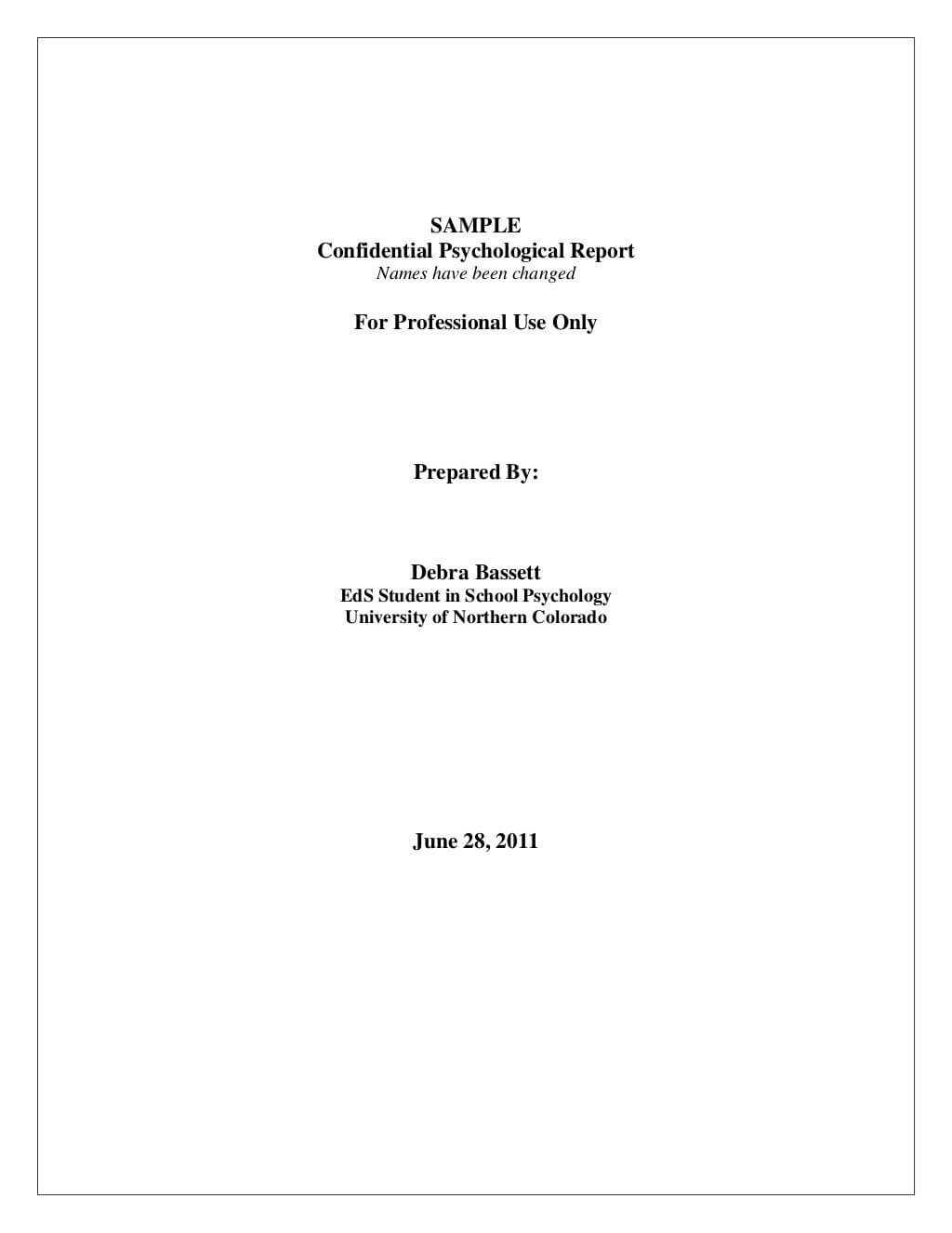 Full Psychological Reportsampledebrajean333 Via Inside School Psychologist Report Template