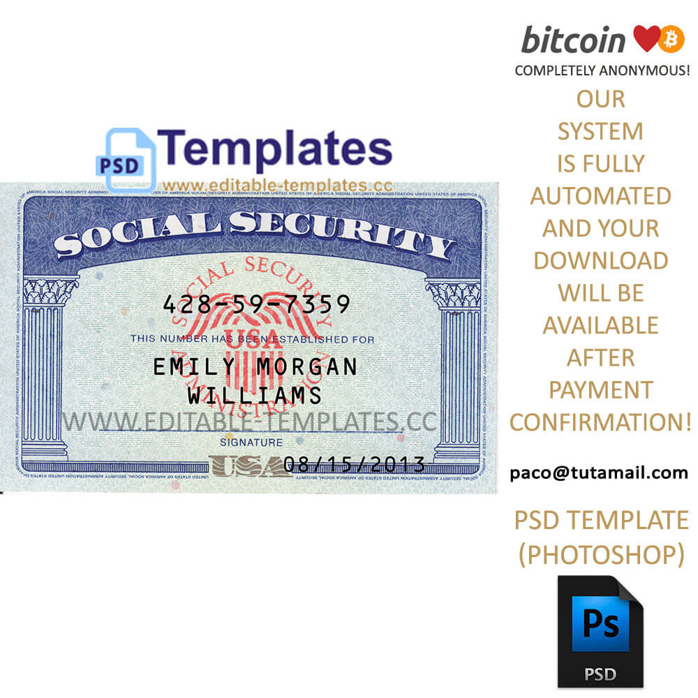 Fully Editable Ssn Usa Psd Template Intended For Social Security Card Template Photoshop