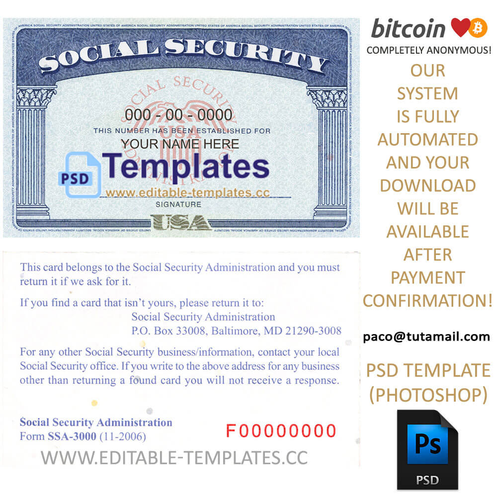Fully Editable Ssn Usa Psd Template Regarding Ssn Card Template