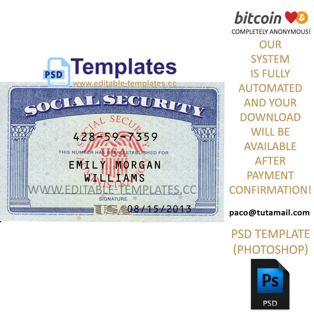 Fully Editable Ssn Usa Psd Template Throughout Social Security Card Template Download