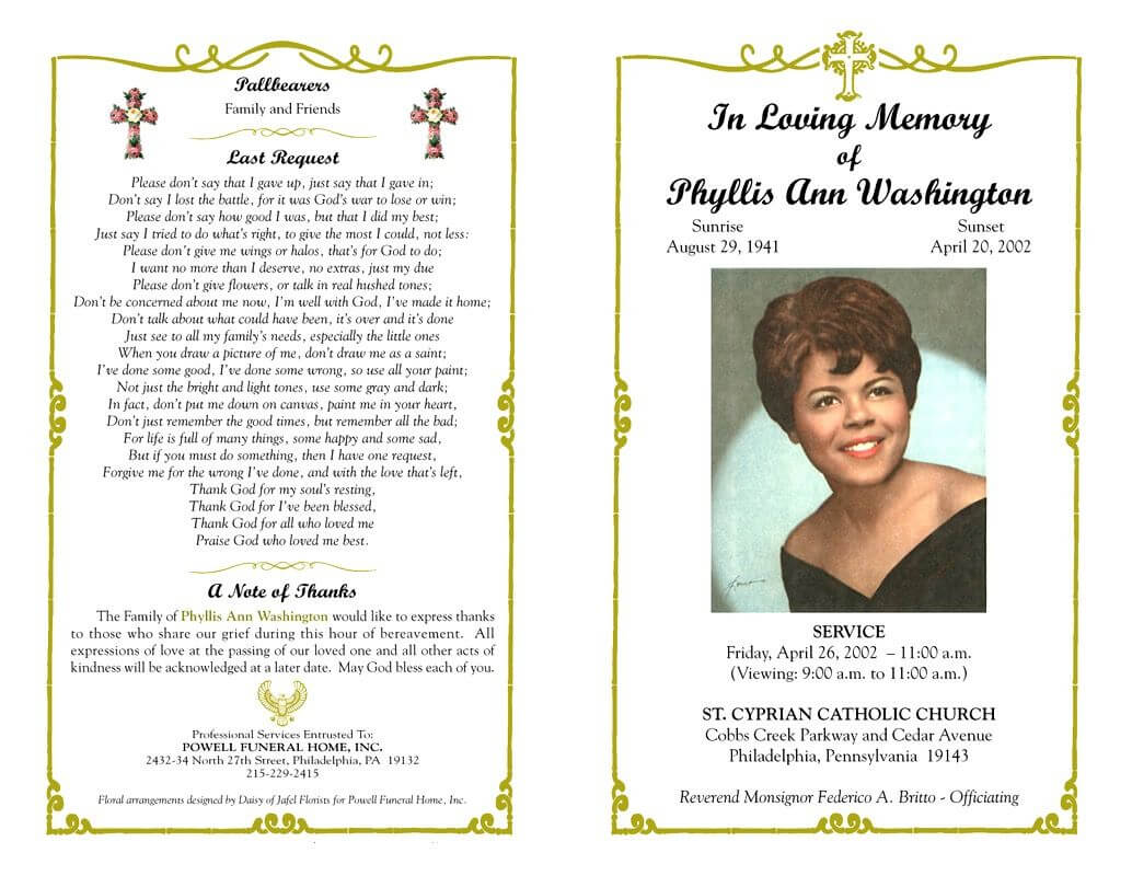 Funeral Program Template Sample Free Loving Memory Templates Throughout Remembrance Cards Template Free