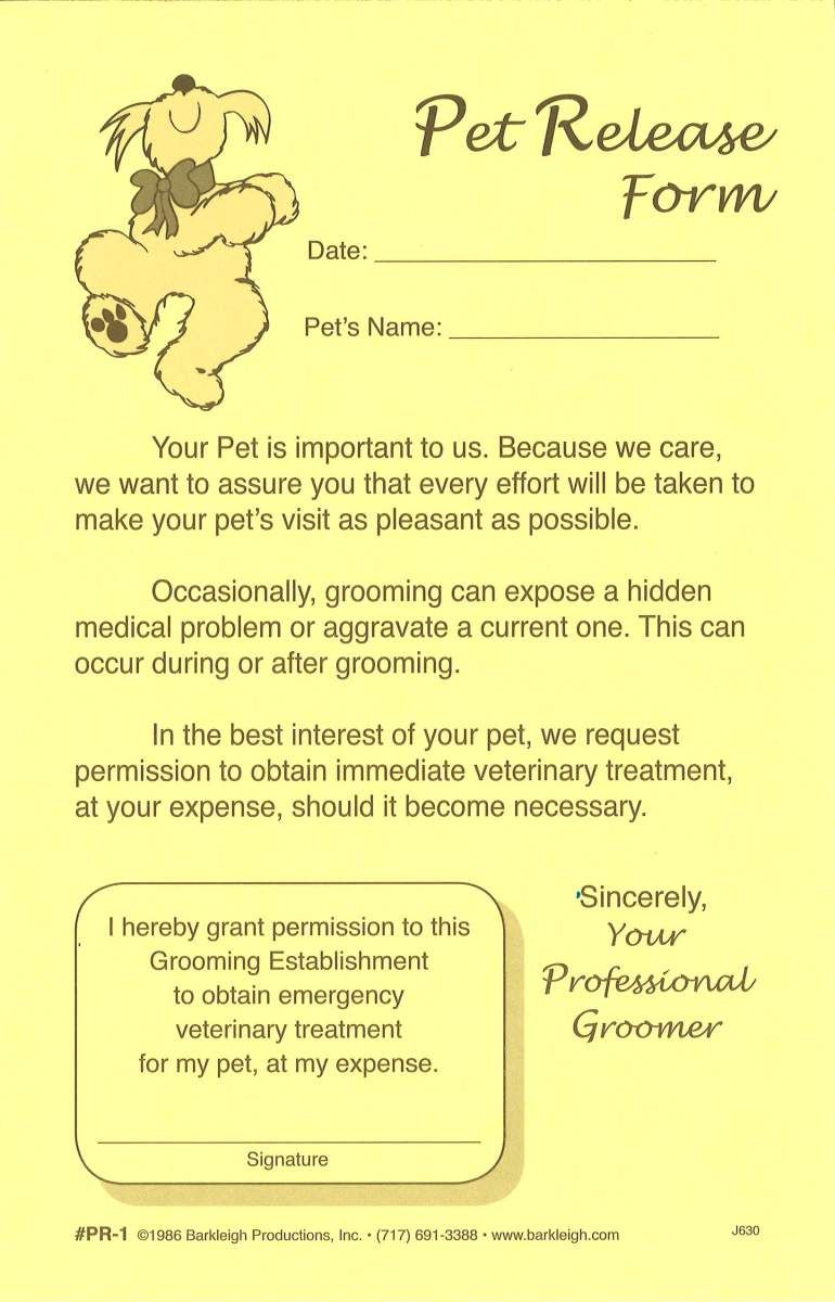 General Pet Release Forms | Dog Grooming Salons, Grooming Inside Dog Grooming Record Card Template