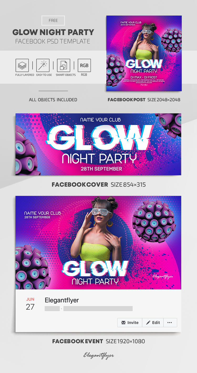Glow Night Party – Free Facebook Cover Template In Psd + Within Facebook Banner Template Psd