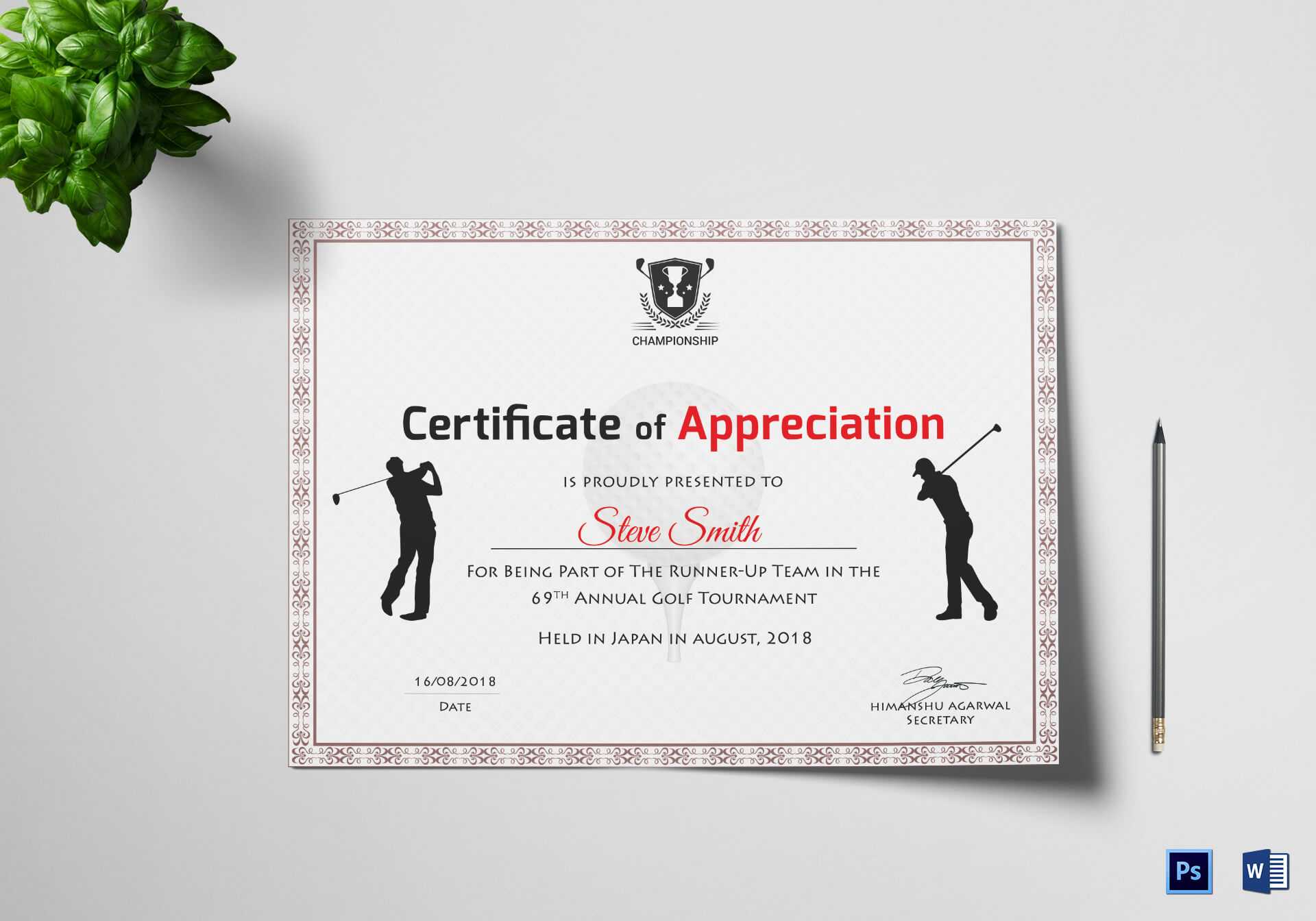 Golf Appreciation Certificate Template Throughout Golf Certificate Templates For Word