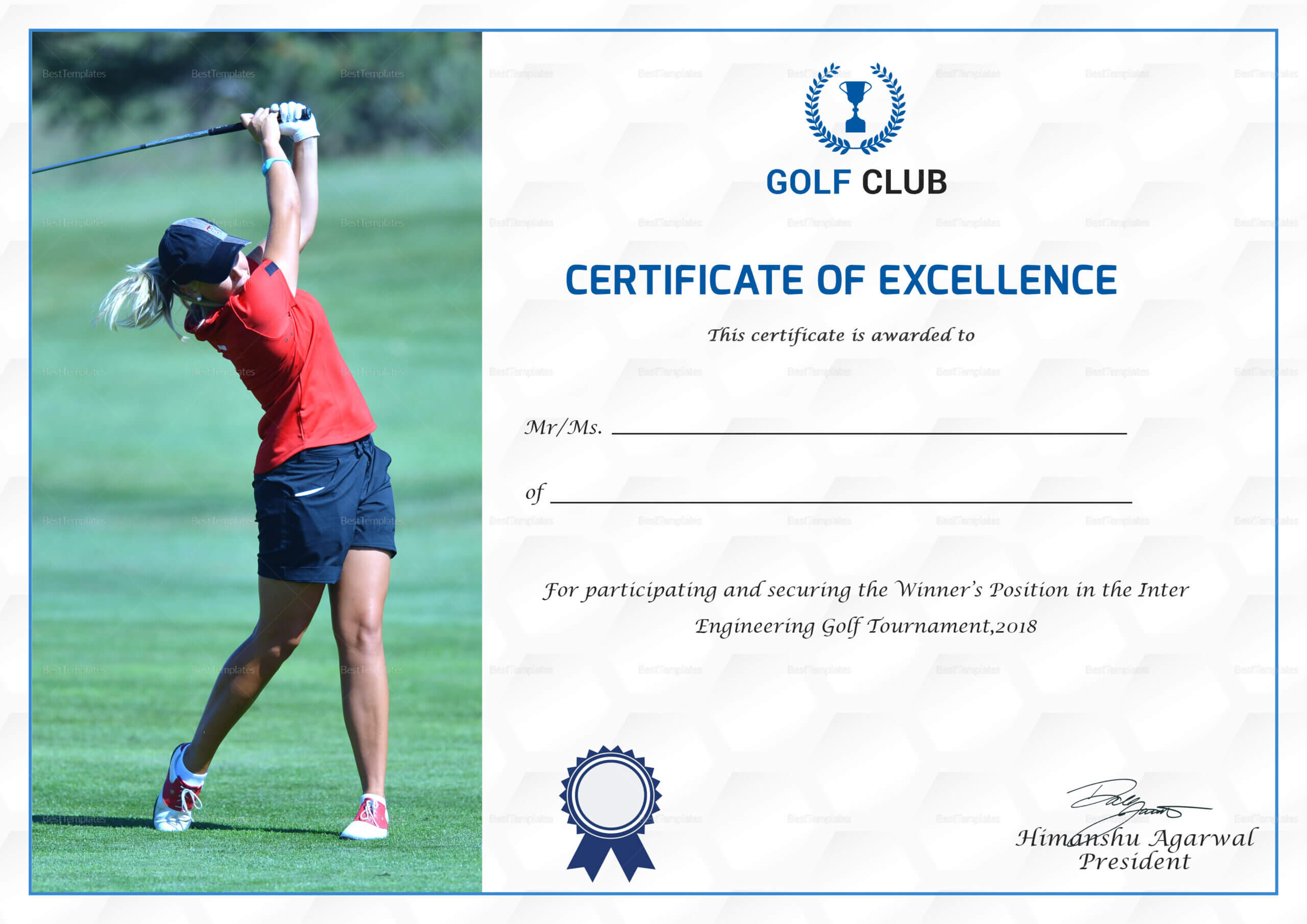 Golf Excellence Certificate Template Throughout Golf Certificate Templates For Word