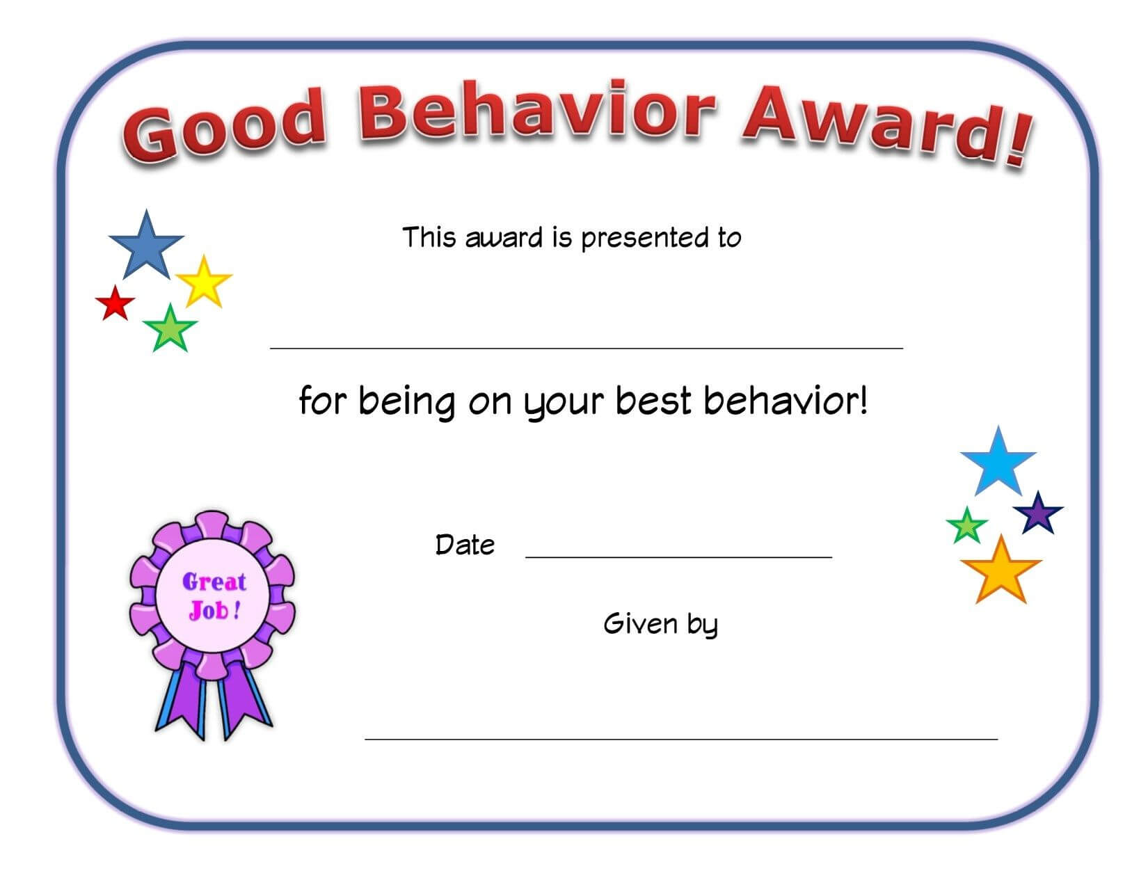 Good Behavior Award Certificate | Printable Certificates With Regard To Hayes Certificate Templates