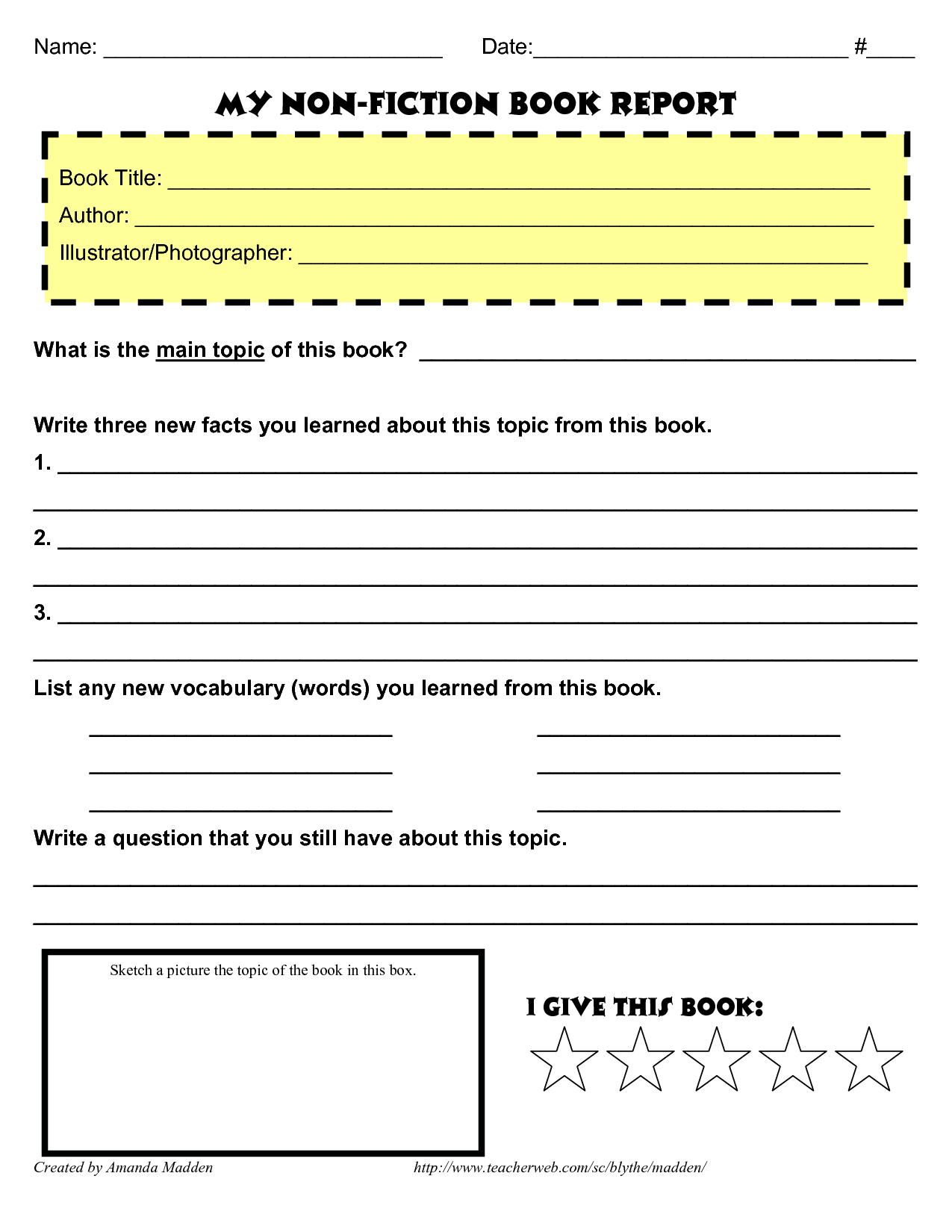 Grade 4 Book Report Template Non Fiction | Book Report For 4Th Grade Book Report Template