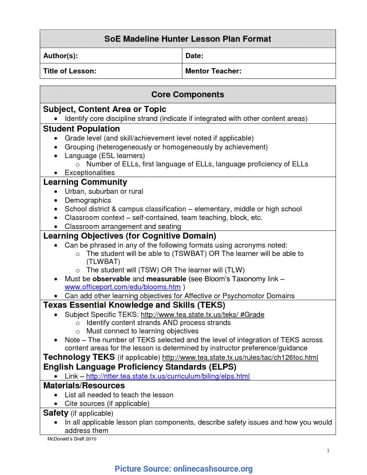 Great Lesson Plans For The Book Madeline Madeline Hunter In Madeline Hunter Lesson Plan Template Word
