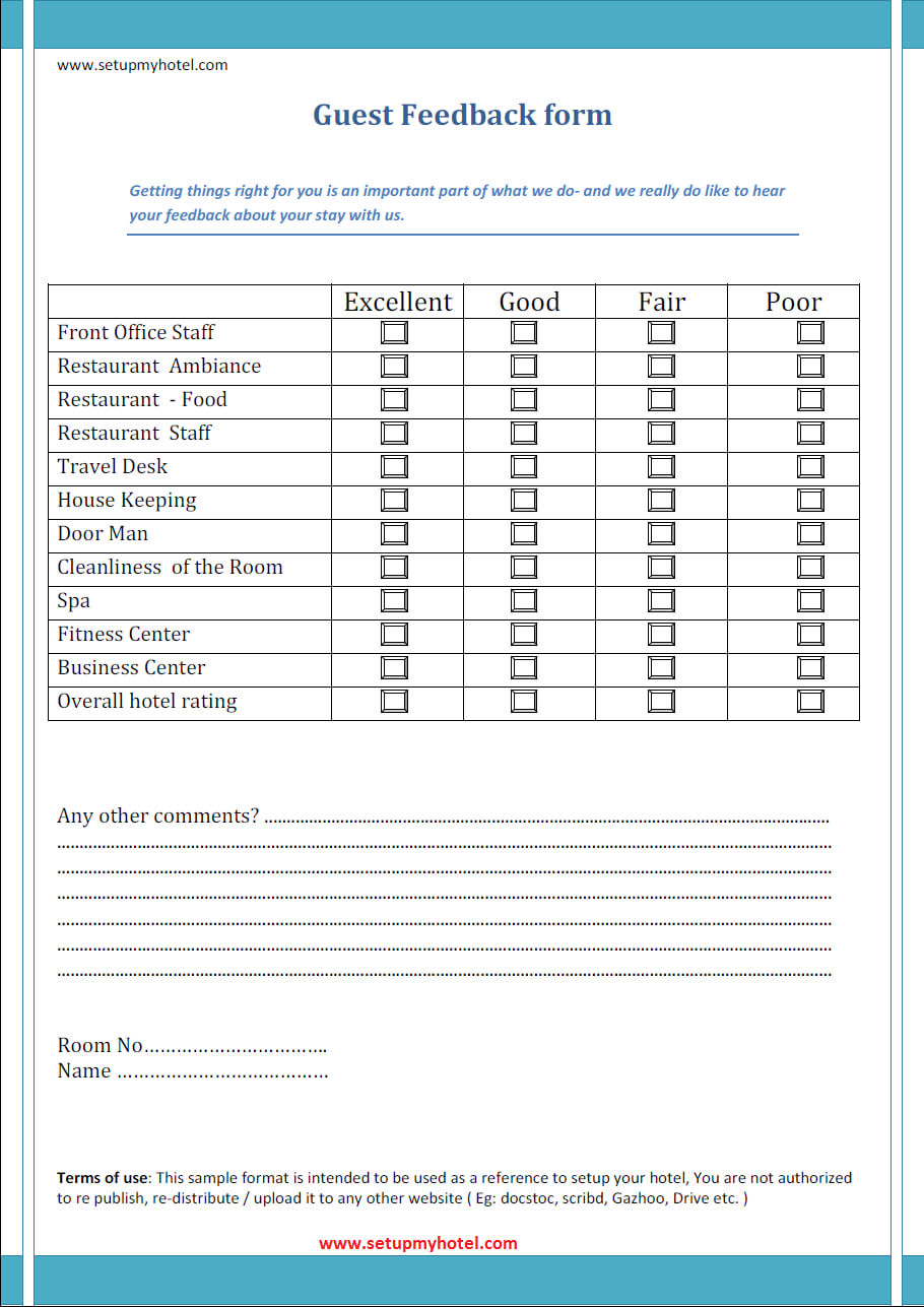 Guest Feedback Format Sample | Hotels |Resorts | Feedback Intended For Student Feedback Form Template Word