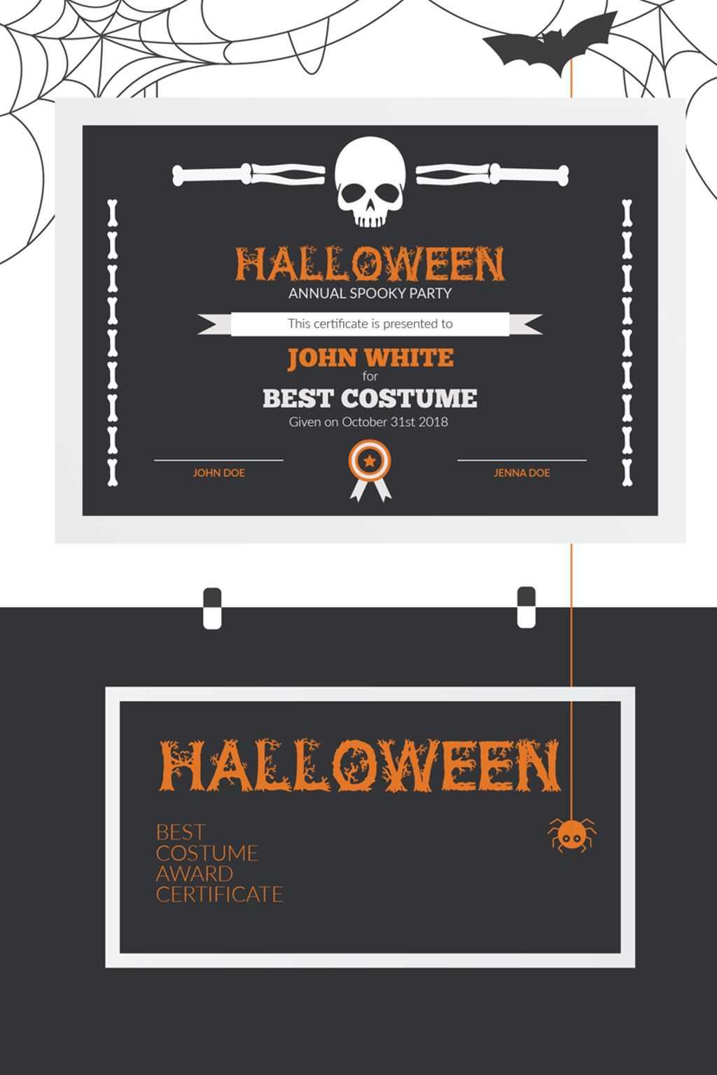 Halloween Best Costume Award Certificate Template #73973 In With Regard To Halloween Costume Certificate Template