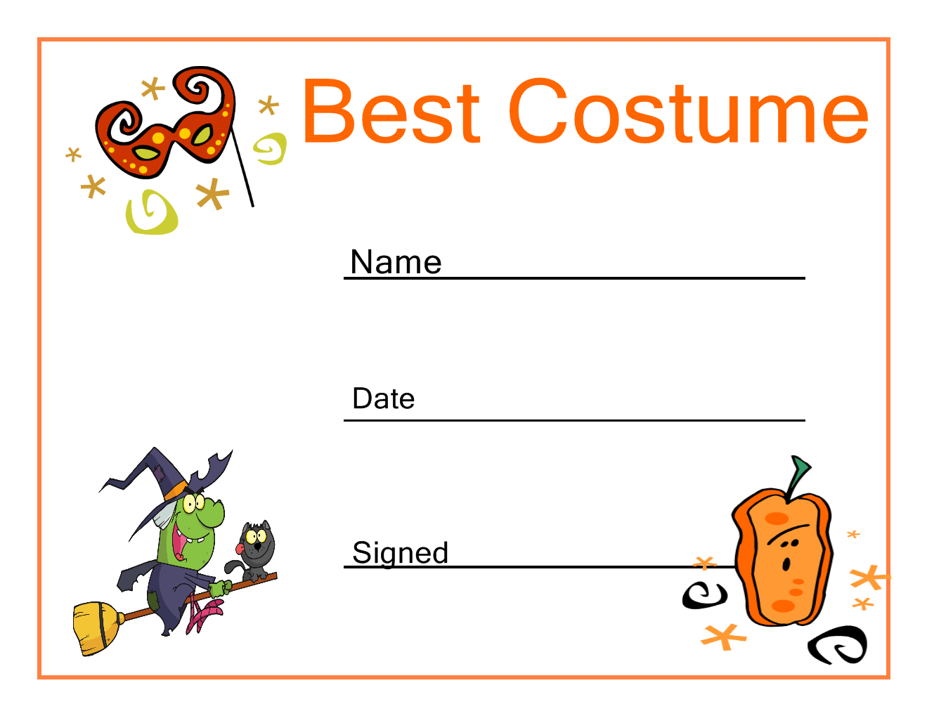 Halloween Best Costume Certificate | Halloween Activities Pertaining To Halloween Costume Certificate Template