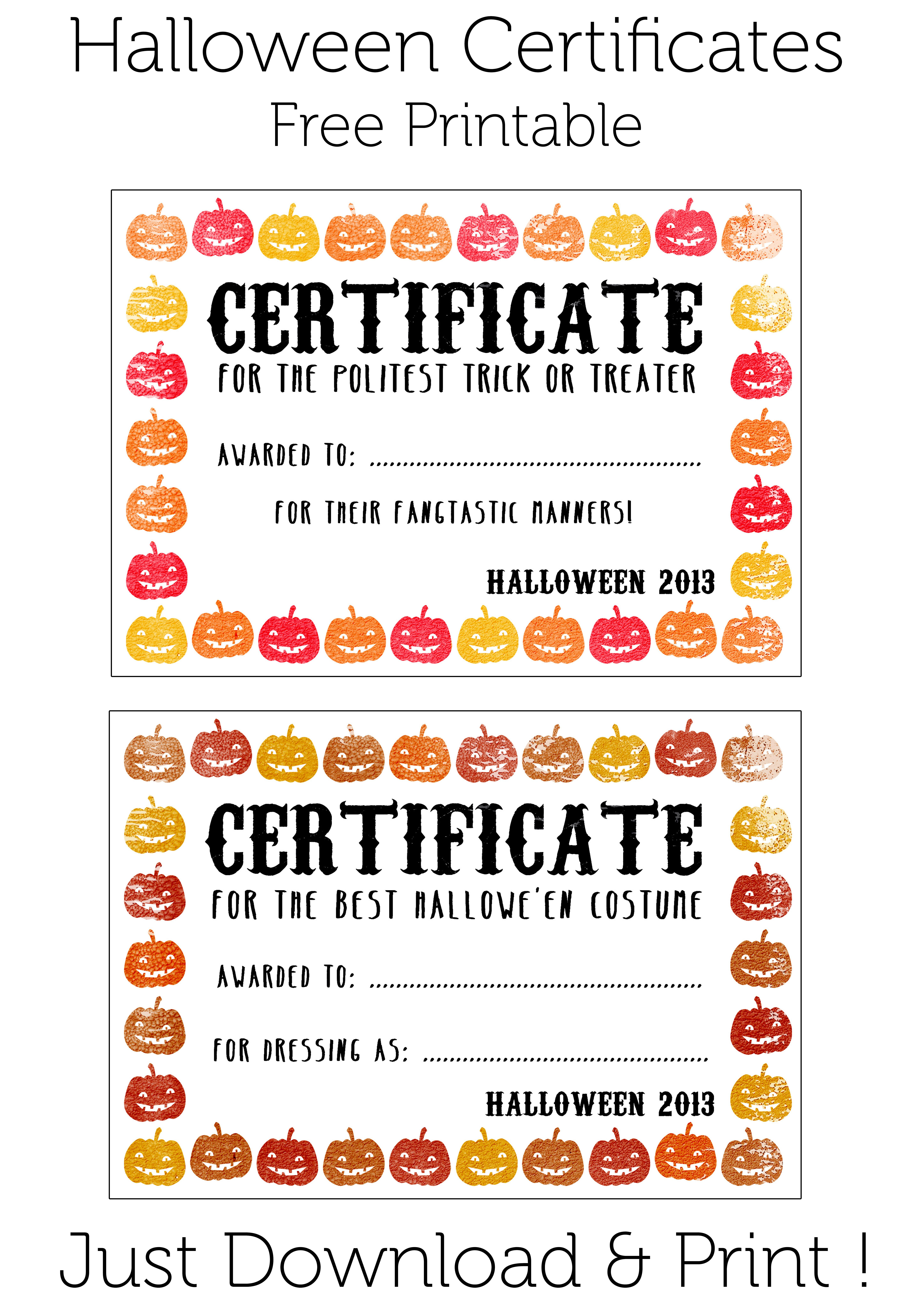 Halloween Certificates ! Give Them Out To Trick O' Treaters Throughout Halloween Costume Certificate Template