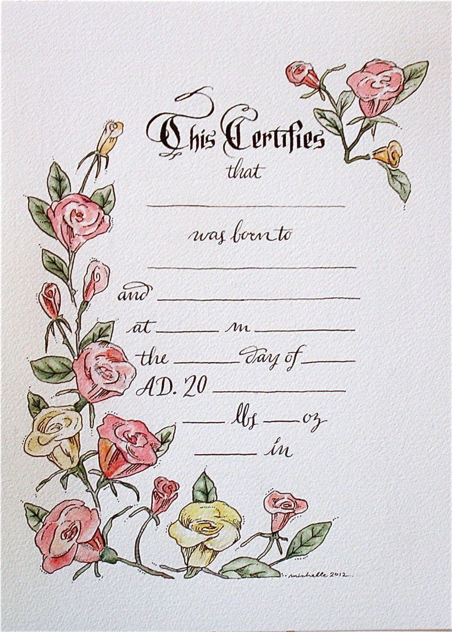 Hand Drawn & Painted Birth Certificate (Perfect For A Little Throughout Girl Birth Certificate Template