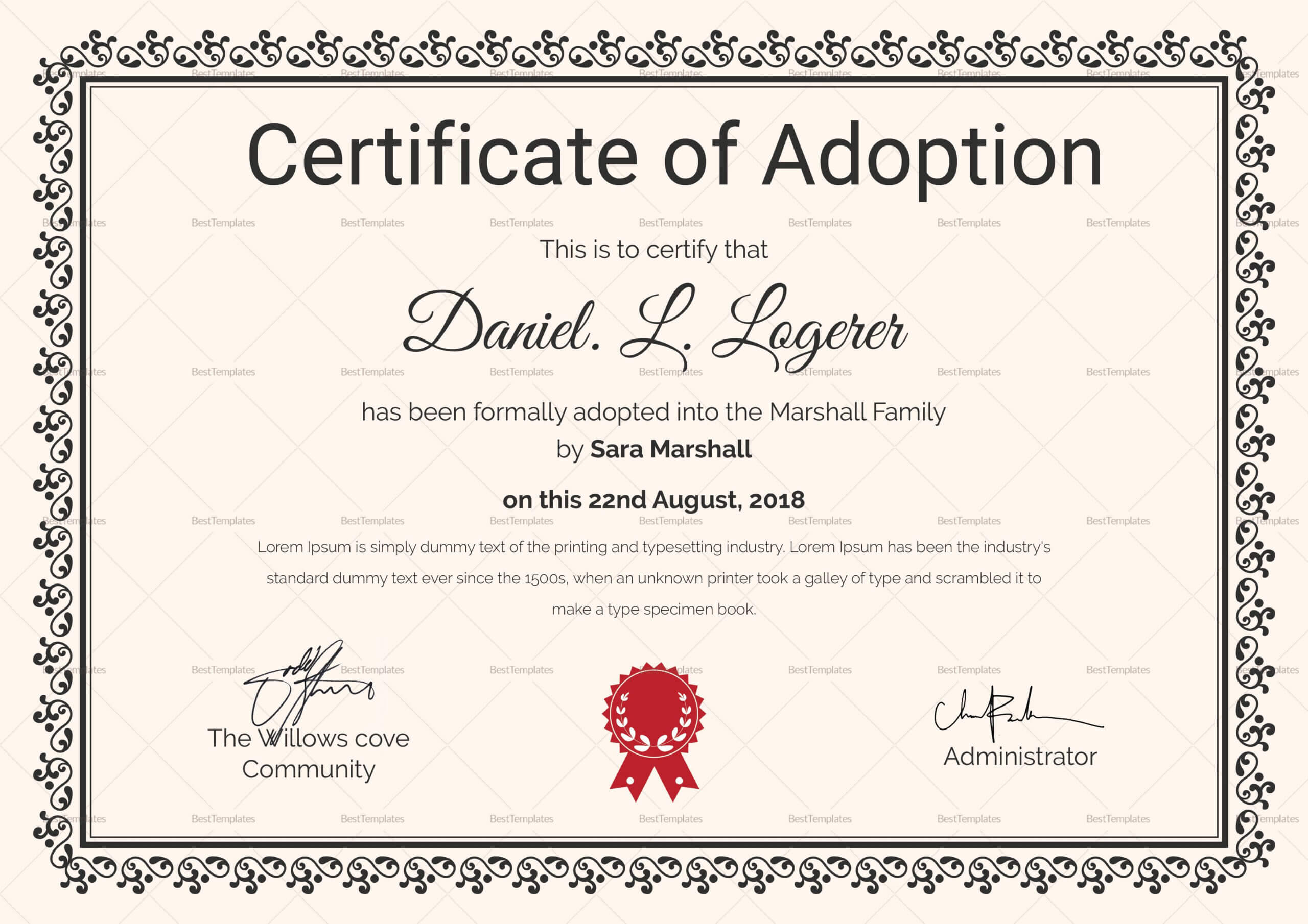 Happy Adoption Certificate Template | Adoption Certificate Intended For South African Birth Certificate Template