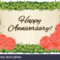 Happy Anniversary Card Template With Red Roses Illustration Regarding Template For Anniversary Card