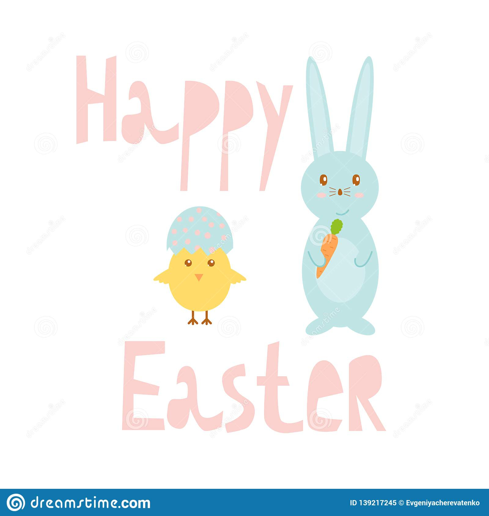 Happy Easter Greeting Card Template With Bunny And Chick In Easter Chick Card Template