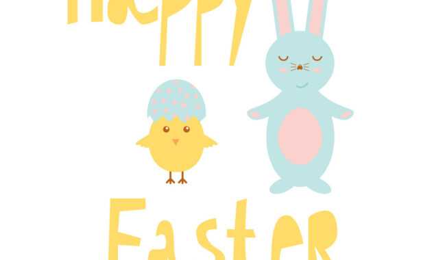 Happy Easter Greeting Card Template With Bunny And for Easter Chick Card Template