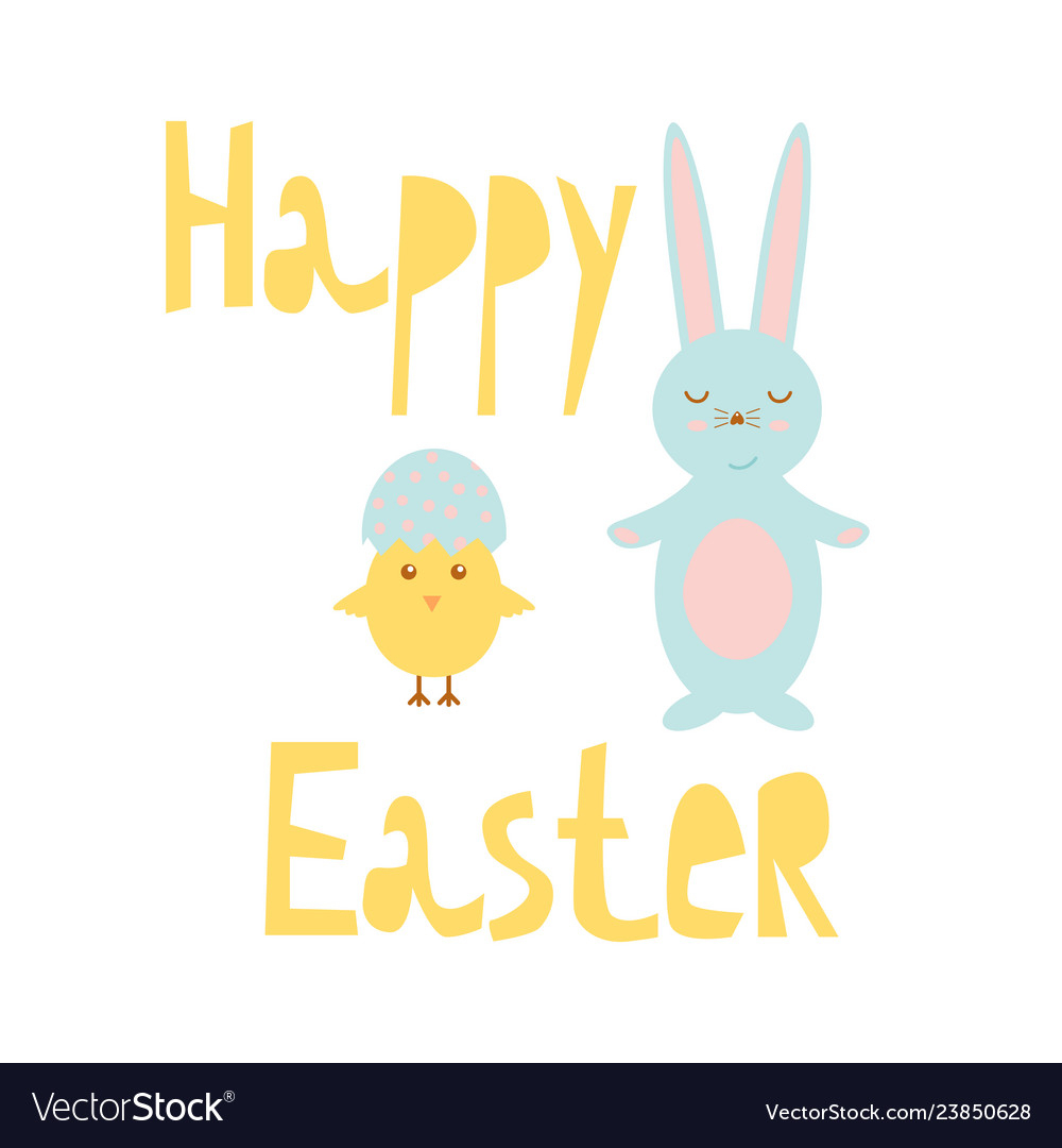 Happy Easter Greeting Card Template With Bunny And For Easter Chick Card Template