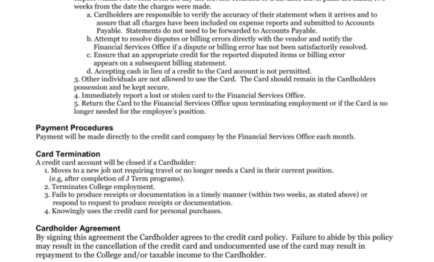 Hartwick College Credit Card Policy regarding Corporate Credit Card Agreement Template