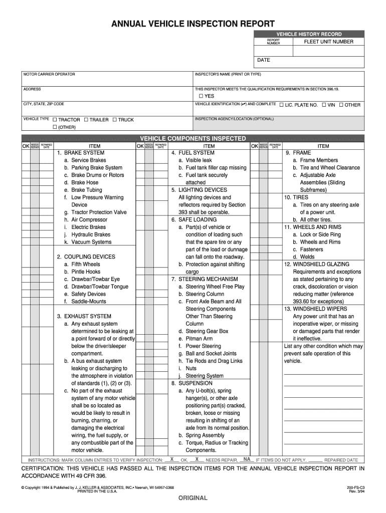 Heavy Vehicle Federal Annaul Insperction Form – Fill Online Within Vehicle Inspection Report Template