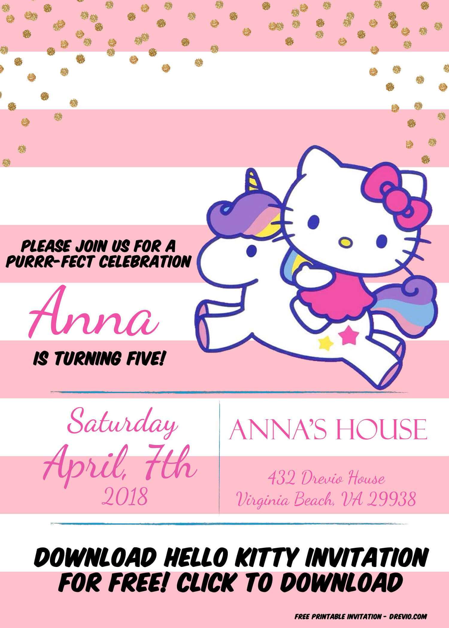 Hello Kitty Invitation Template – Portrait Mode | Unicorn Regarding Hello Kitty Birthday Banner Template Free