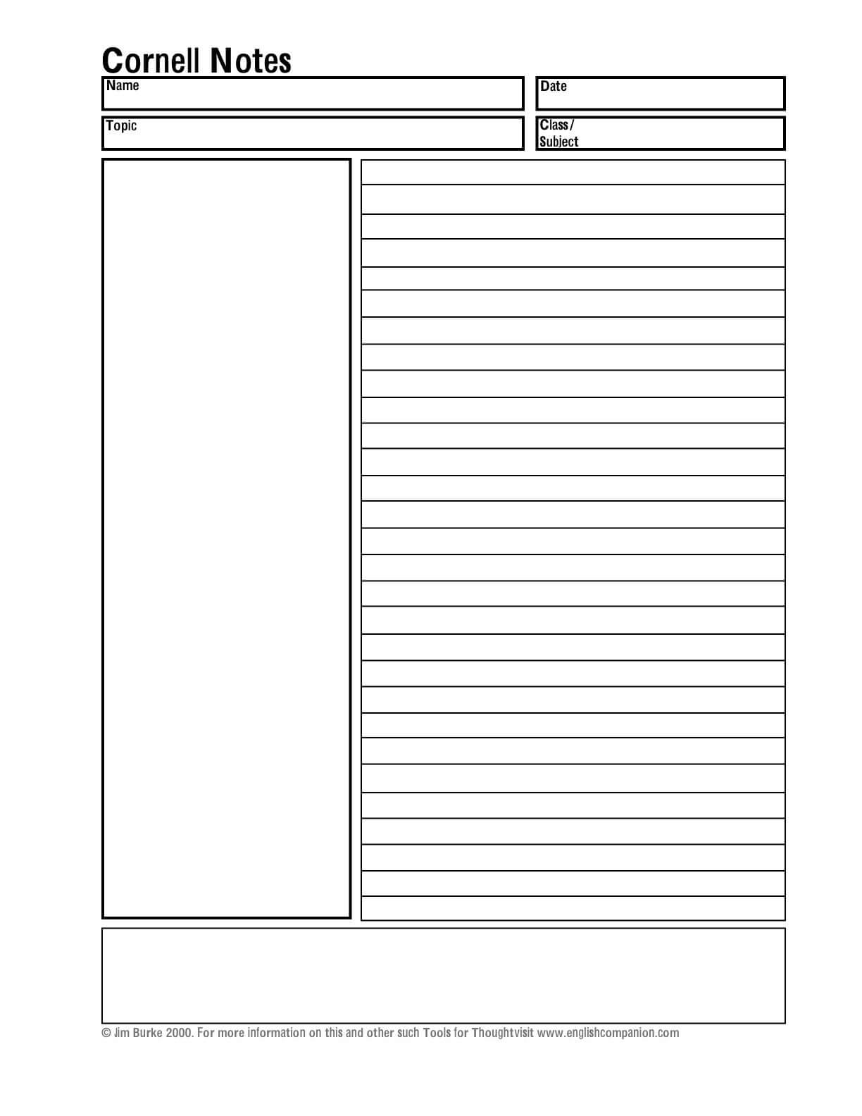 Helping Students Take Better Notes (Teacher Analysis With Note Taking Template Word