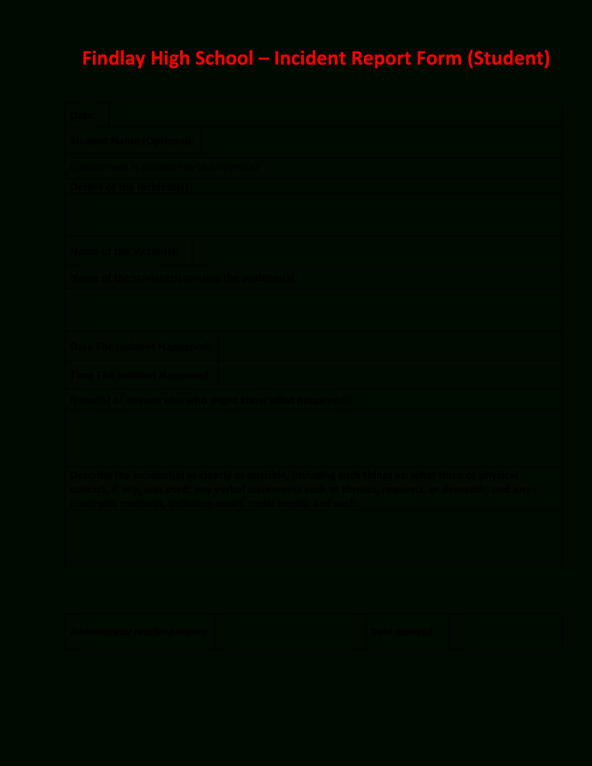 High School Incident Report | Templates At Within School Incident Report Template