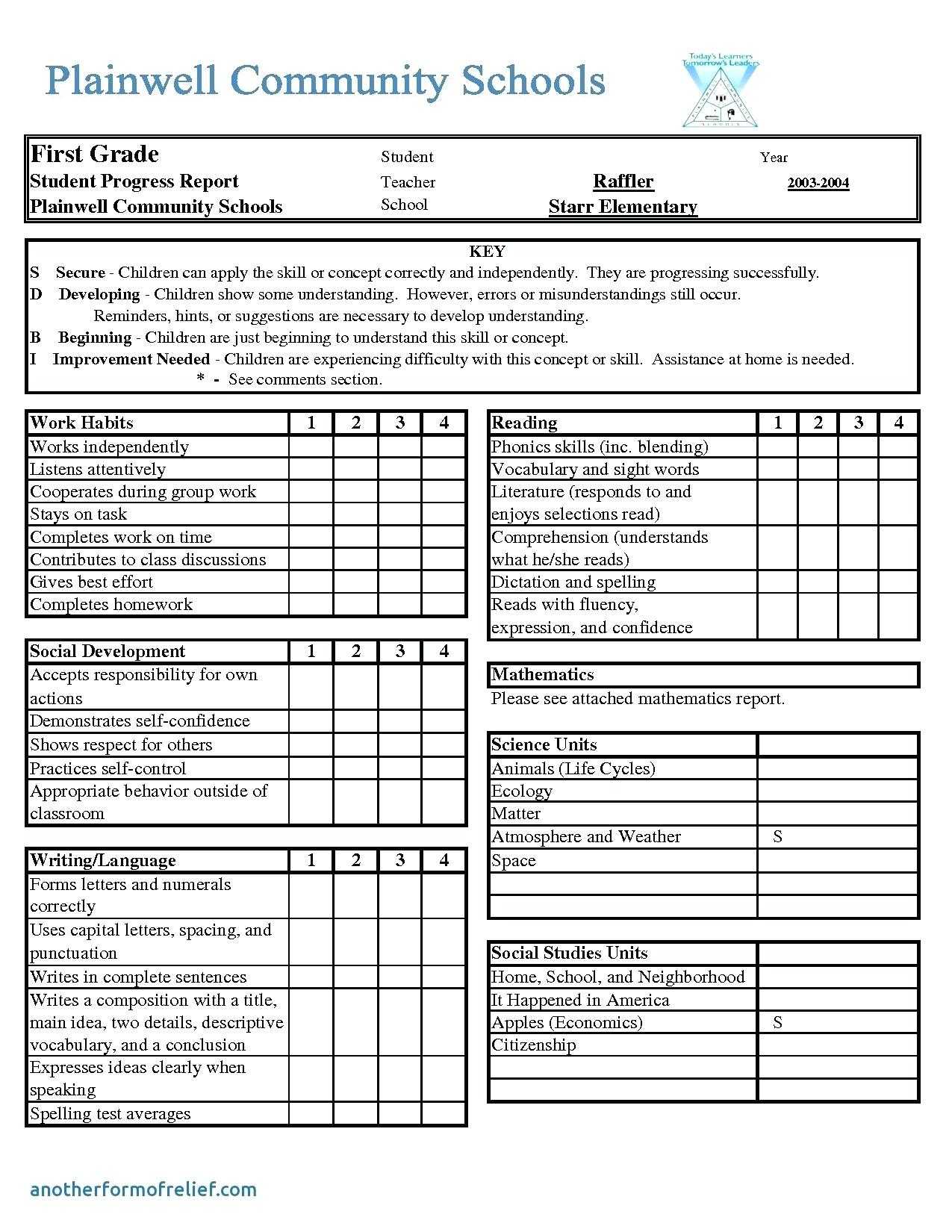 High School Student Report Card Template Examples In Student Grade Report Template