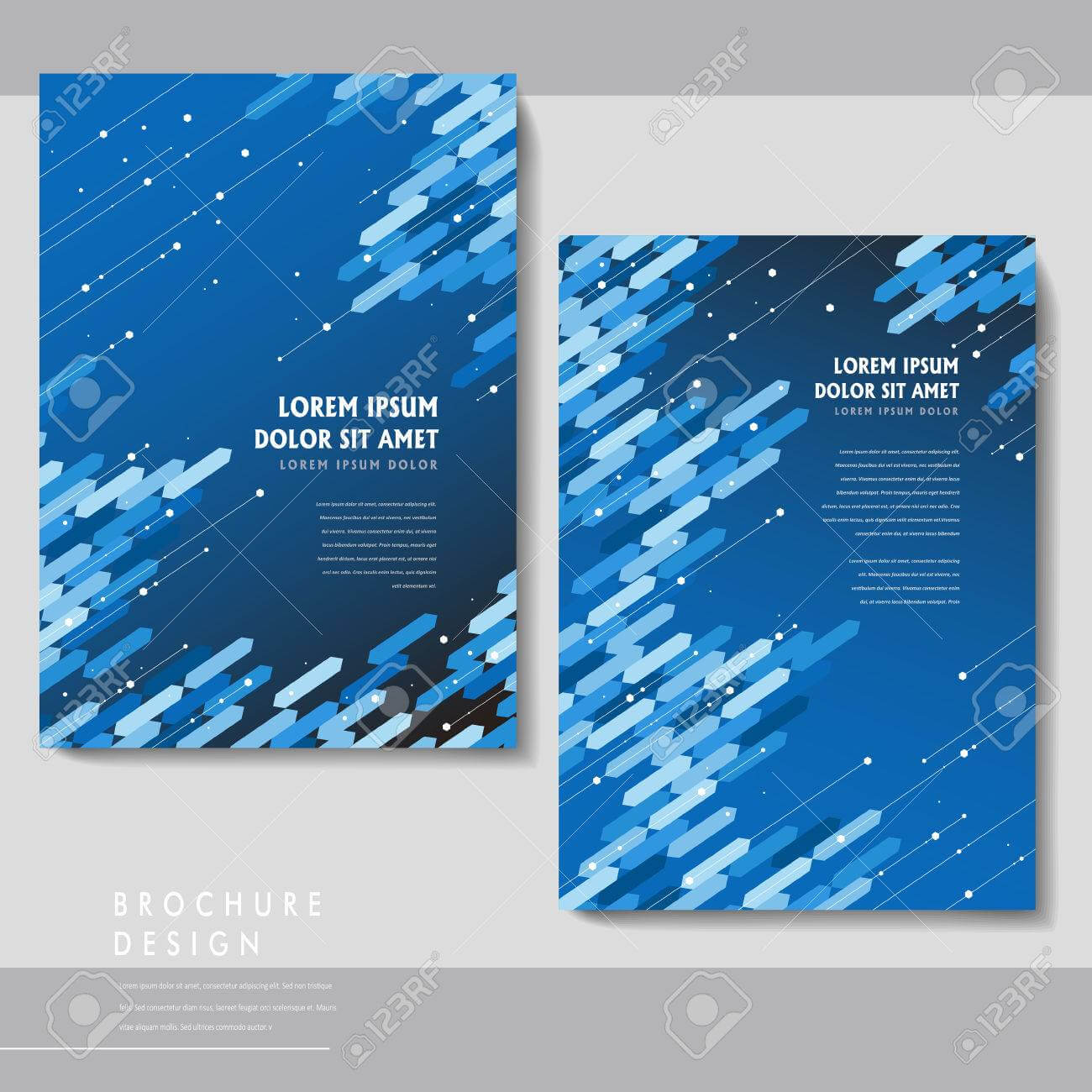 High Tech Brochure Template Design With Blue Geometric Elements In Technical Brochure Template