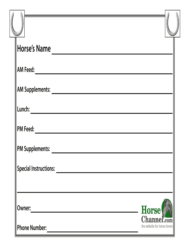 Horse Stall Cards Templates - Fill Online, Printable With Regard To Horse Stall Card Template