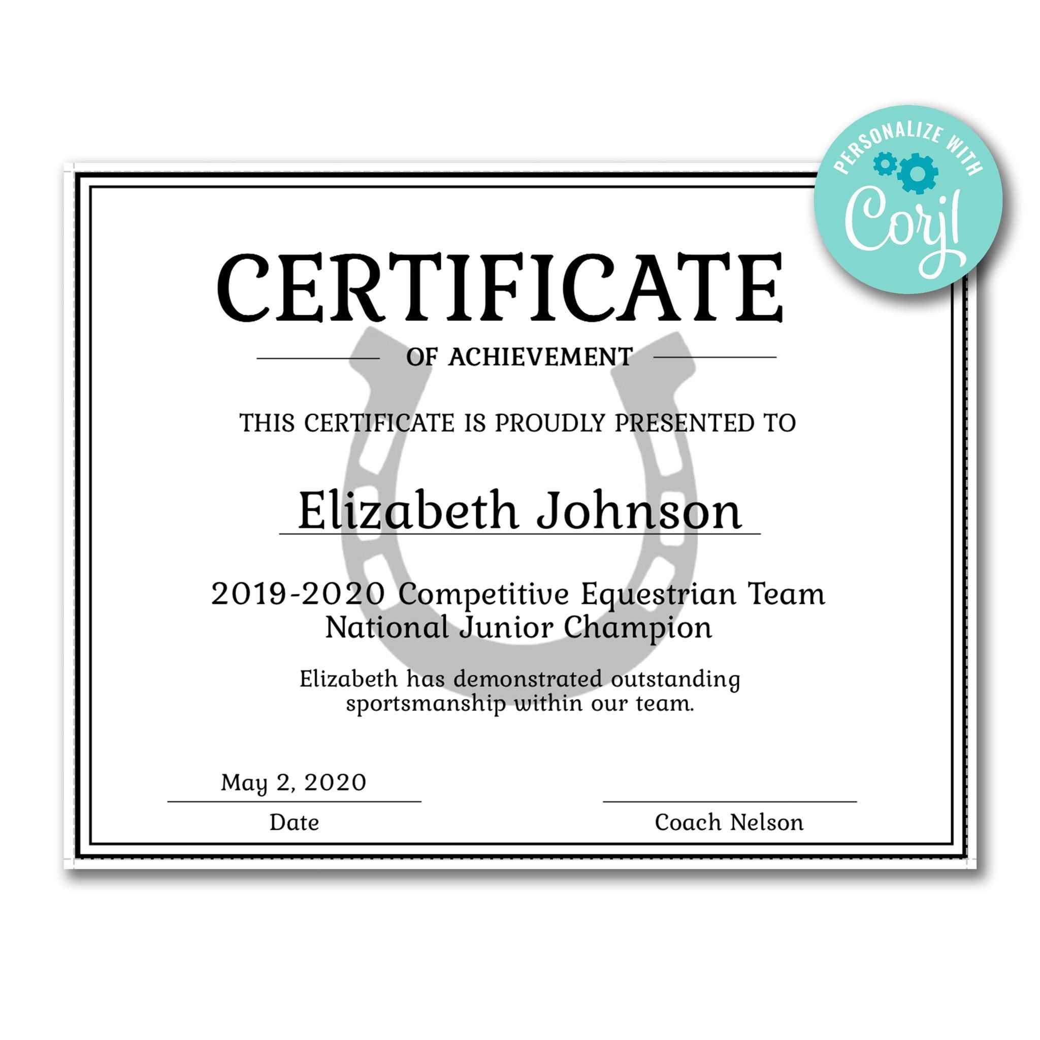 Horseshoe Certificate | Certificate Templates, Certificate With Hockey Certificate Templates