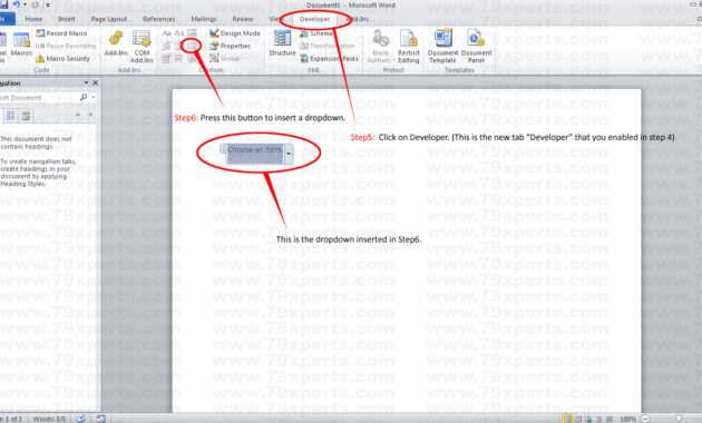 How To Add Drop-Down Menu In Microsoft Word 2010? in Word 2010 Templates And Add Ins