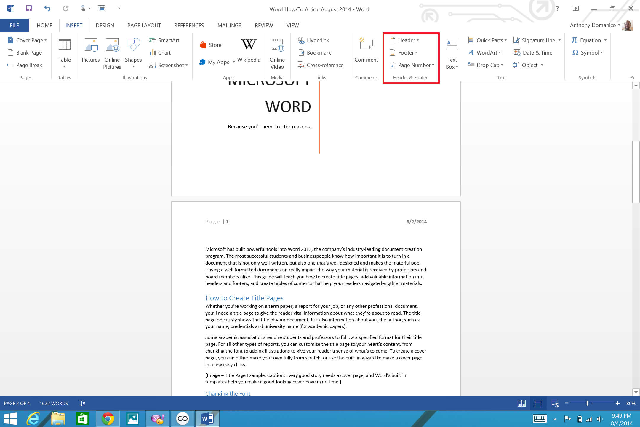 How To Add Page Numbers And A Table Of Contents To Word Within Contents Page Word Template