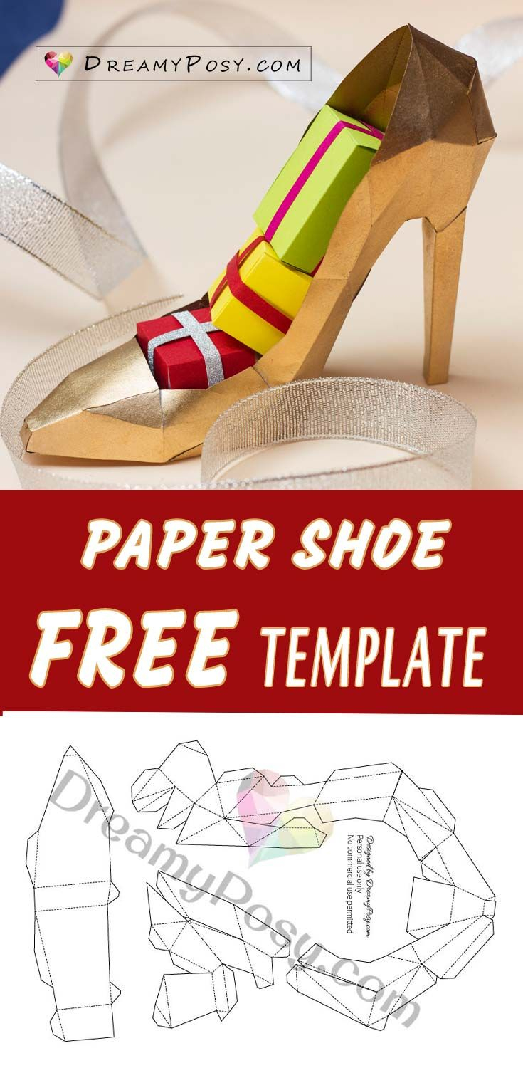 How To Make 3D Paper Shoe As A Gift Box, Free Template In High Heel Shoe Template For Card