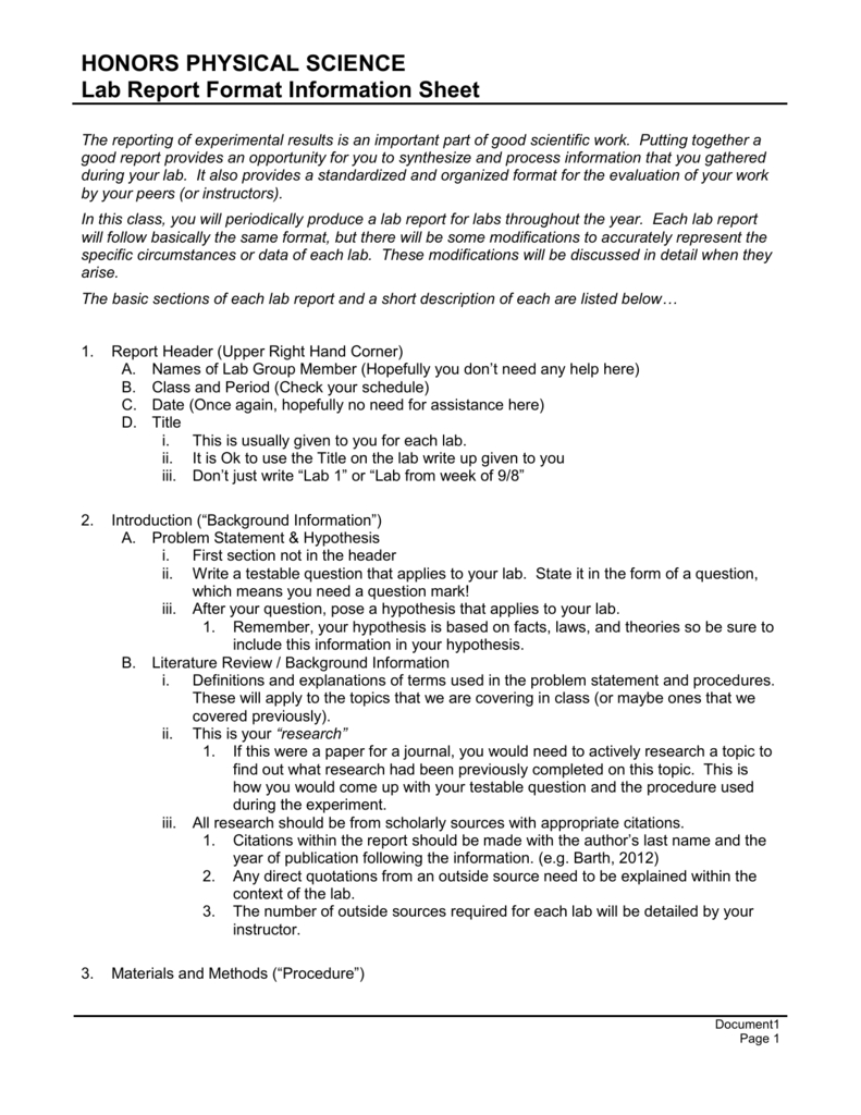 Hpsc Lab Report Format Throughout Science Lab Report Template