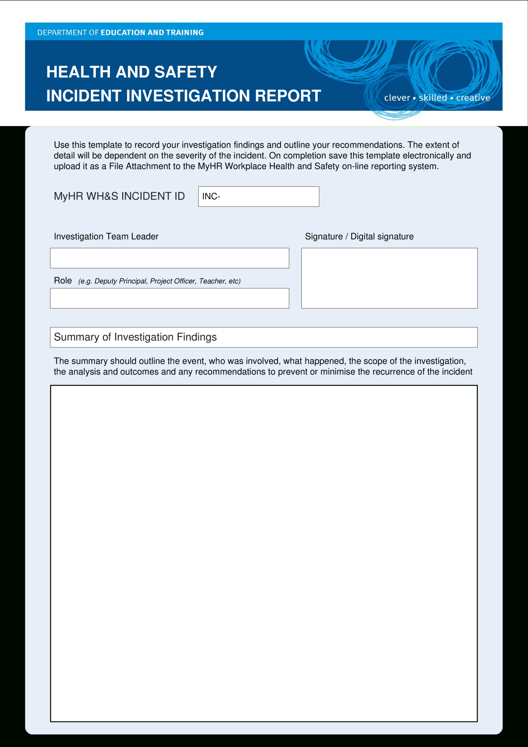 Hse Health Safety Incident Investigation Report | Templates At Within Hse Report Template