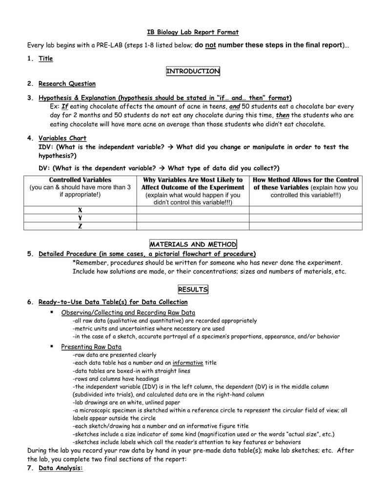Ib Biology Lab Report Format For Biology Lab Report Template