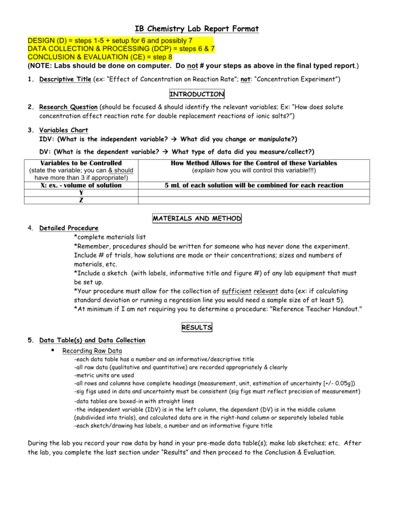 Ib Chemistry Lab Report Format With Regard To Ib Lab Report Template