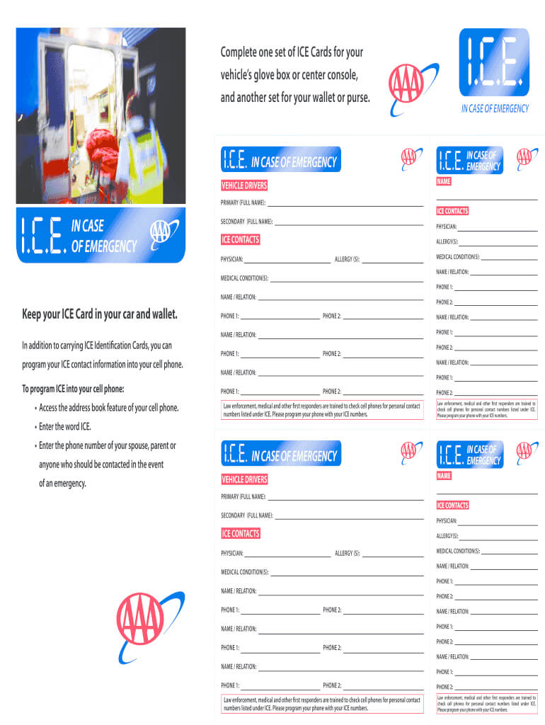 Ice Cards – Fill Online, Printable, Fillable, Blank | Pdffiller In Emergency Contact Card Template
