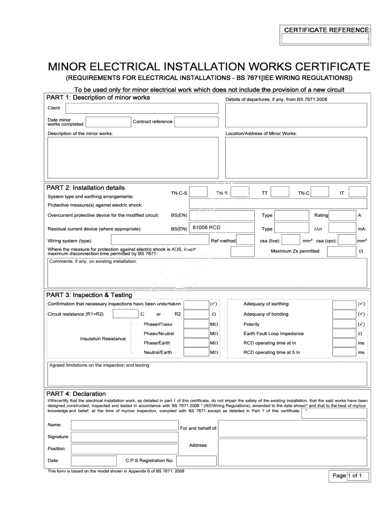 Iet Forums Wiring And Regulations – Fill Online, Printable With Electrical Minor Works Certificate Template