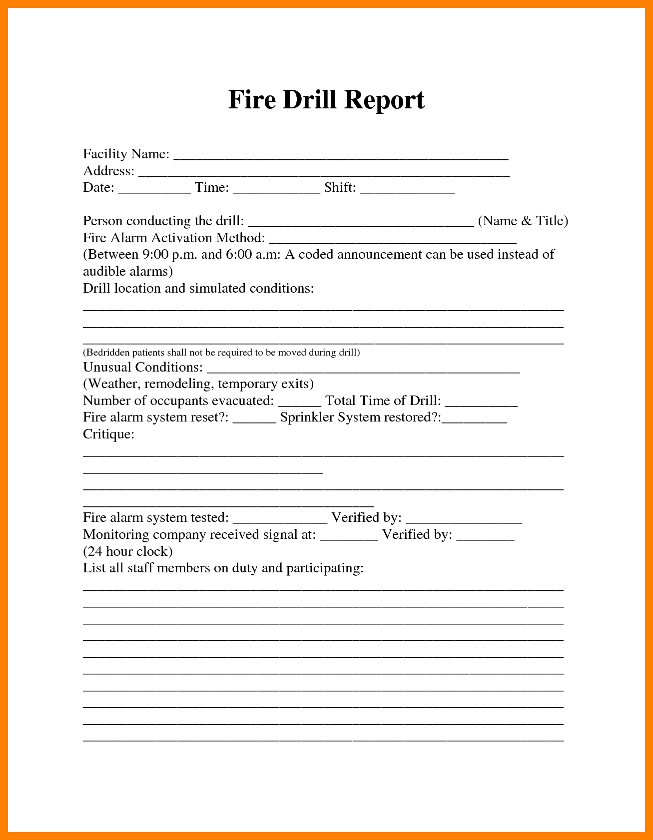 Image Result For Fire Drill Procedures For Summer Camp In Emergency Drill Report Template