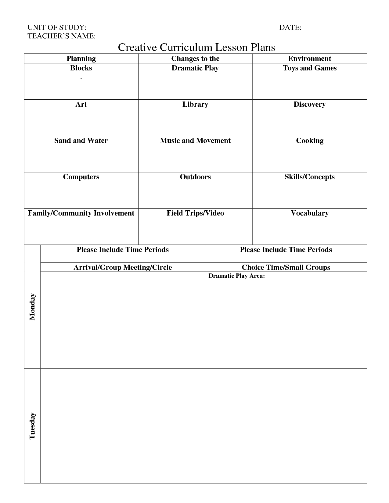 Image Result For Print Creative Curriculum Lesson Plan Blank With Blank Syllabus Template