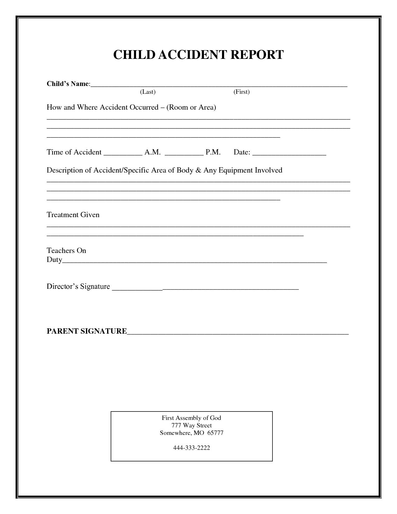 Incident Report Form Child Care | Child Accident Report In School Incident Report Template