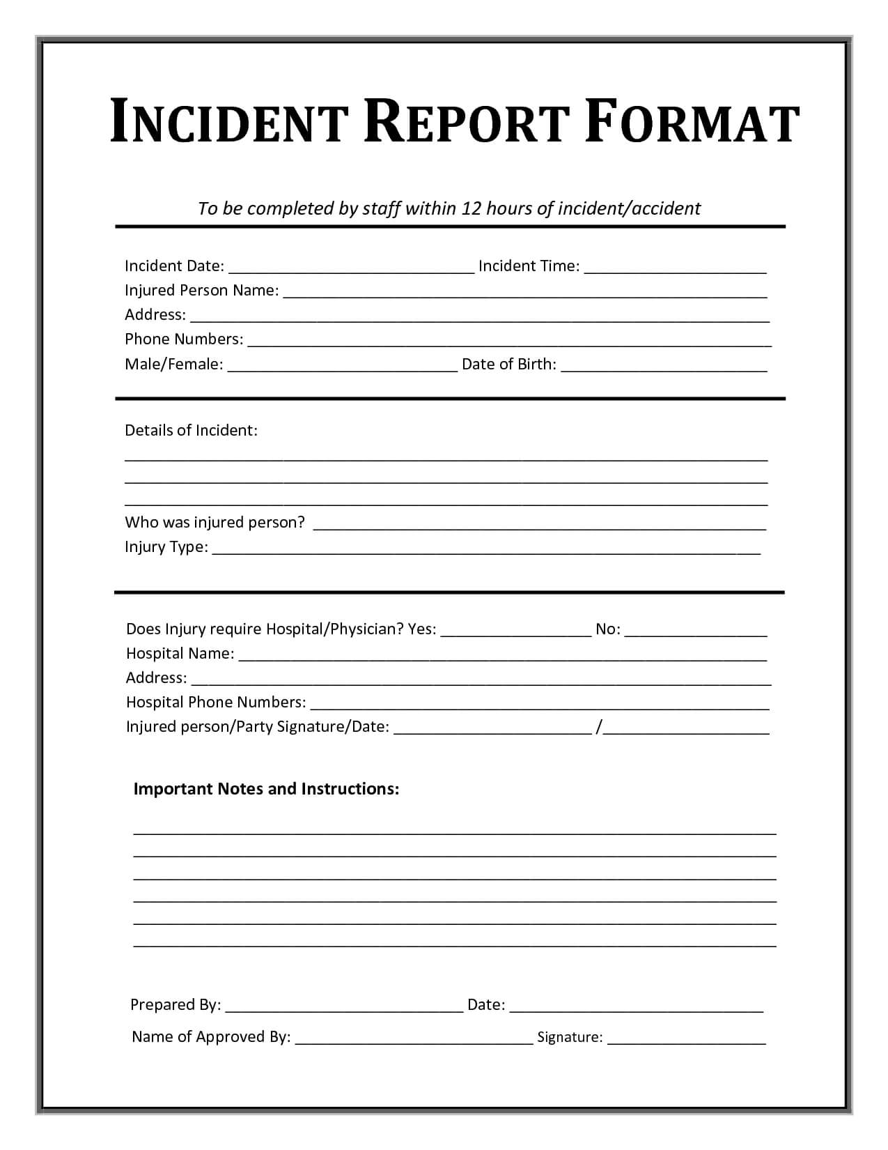 Incident Report Template | Incident Report Form, Incident Inside Serious Incident Report Template