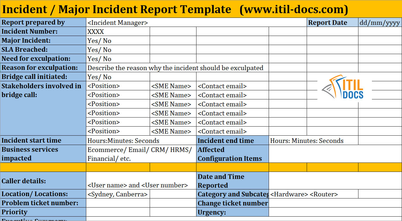 Incident Report Template | Major Incident Management – Itil Docs With It Management Report Template